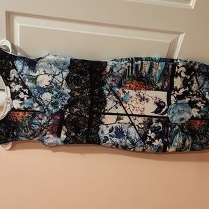 VENUS Abstract Floral Mini Dress - Black and Blue